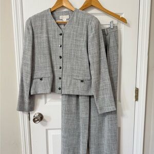 VTG Doncaster Grey Textured Pant Suit Set 2pc Jacket Trousers Sz 6 90s Corpcore